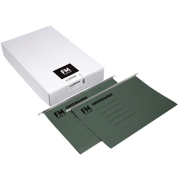 FM Crystalfile Suspension Files Foolscap Green, Box of 50