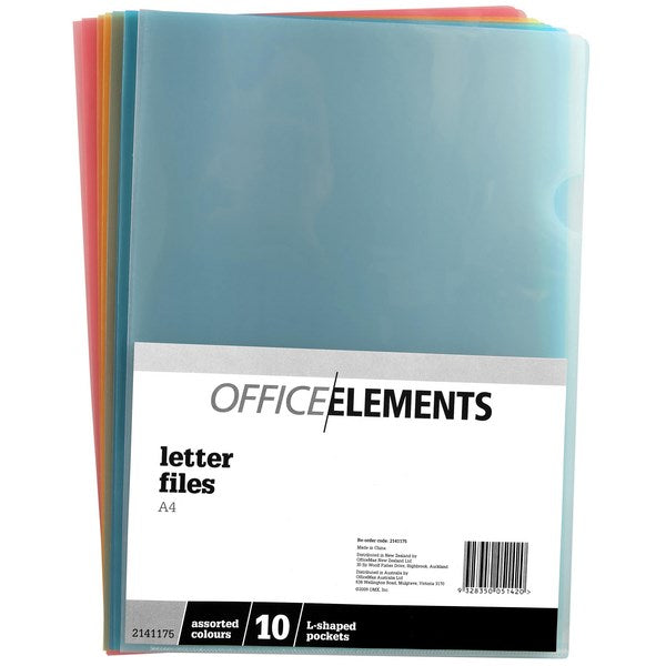 Office Elements L-Shaped Pockets A4 Assorted Colours, Pack of 10